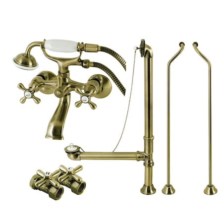 Kingston Brass CCK265ABD Wall Mount Clawfoot Faucet Package, Antique Brass CCK265ABD